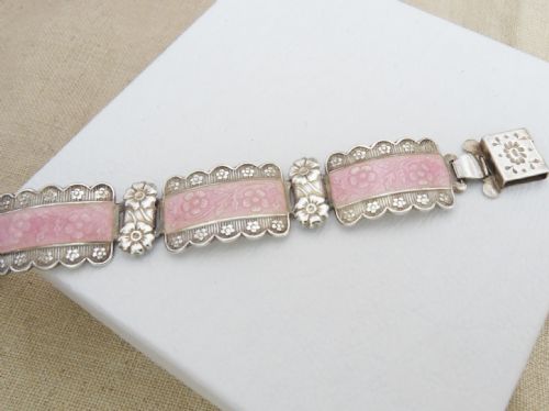 VINTAGE HARMONY SILVER PINK ENAMEL FLOWER BRACELET - ADDITIONAL PHOTO 5