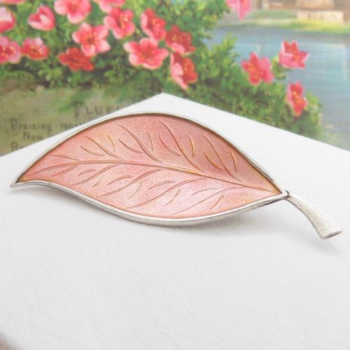 gorgeous silver pink enamel brooch by brd bjorklund - CATEGORY: ANTIQUE SILVER - DATED 1960