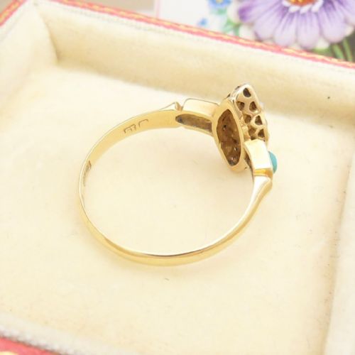 CAPTIVATING VICTORIAN 18CT GOLD TURQUOISE SEED PEARL RING BIRMINGHAM 1899 - ADDITIONAL PHOTO 8