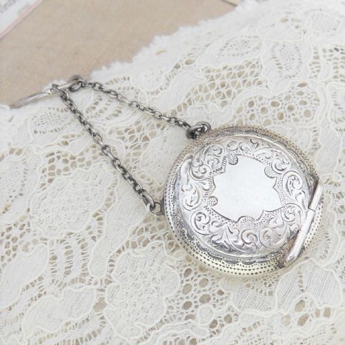 SILVER POWDER COMPACT ORIGINAL PUFF FINGER CHAIN BIRM' 1916 - ADDITIONAL PHOTO 1