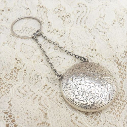 SILVER POWDER COMPACT ORIGINAL PUFF FINGER CHAIN BIRM' 1916 - ADDITIONAL PHOTO 2