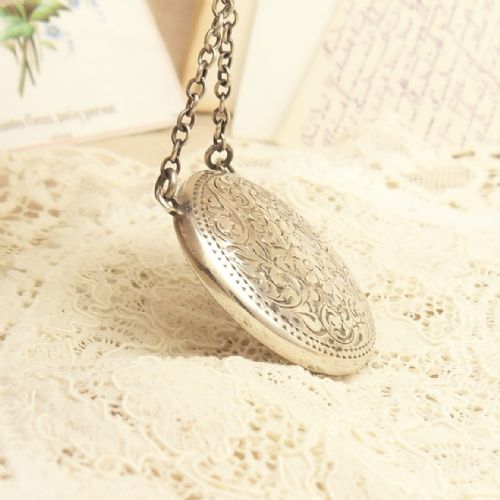 SILVER POWDER COMPACT ORIGINAL PUFF FINGER CHAIN BIRM' 1916 - ADDITIONAL PHOTO 4