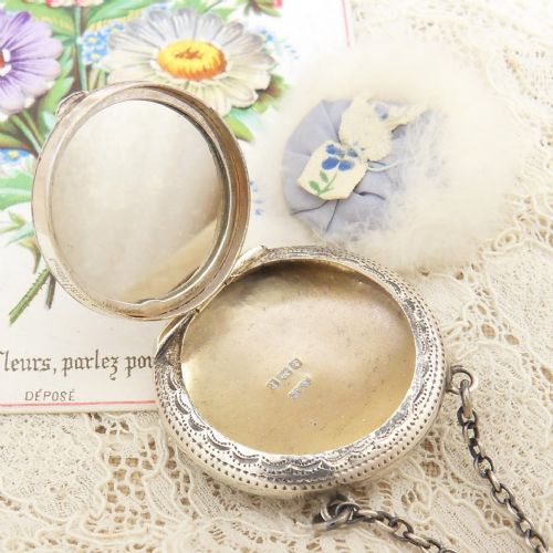 SILVER POWDER COMPACT ORIGINAL PUFF FINGER CHAIN BIRM' 1916 - ADDITIONAL PHOTO 5