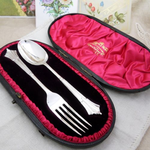 BEAUTIFUL ALBANY PATTERN EDWARDIAN SILVER CHRISTENING SET HALLMARKED LONDON 1902 FRANCIS HIGGINS II - ADDITIONAL PHOTO 1