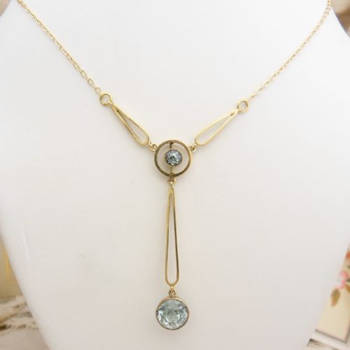 very pretty 9ct gold art deco aquamarine set necklace - CATEGORY: ANTIQUE JEWELLERY - DATED 1920
