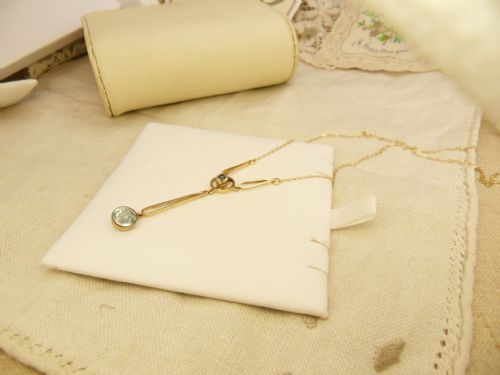 VERY PRETTY 9CT GOLD ART DECO AQUAMARINE SET NECKLACE - ADDITIONAL PHOTO 2