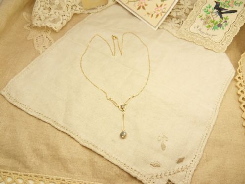 VERY PRETTY 9CT GOLD ART DECO AQUAMARINE SET NECKLACE - ADDITIONAL PHOTO 3