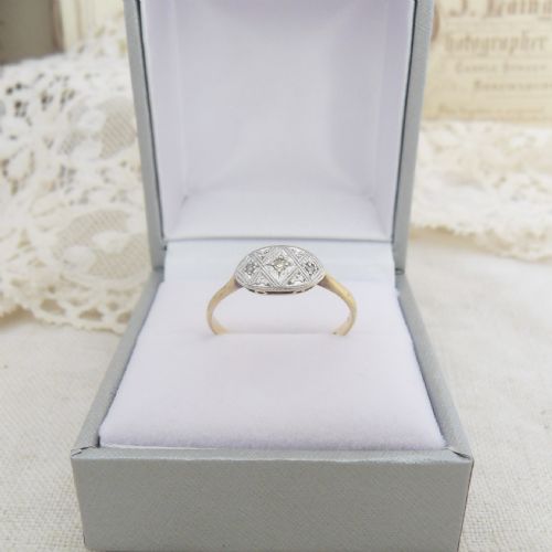 PRETTY 18CT GOLD ART DECO DIAMOND SET RING - ADDITIONAL PHOTO 1