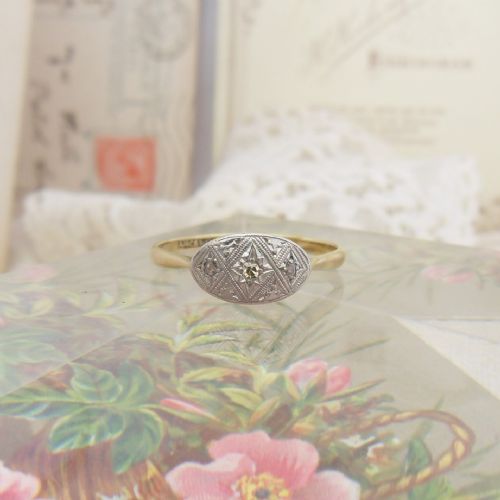 PRETTY 18CT GOLD ART DECO DIAMOND SET RING - ADDITIONAL PHOTO 2