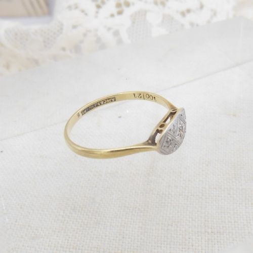 PRETTY 18CT GOLD ART DECO DIAMOND SET RING - ADDITIONAL PHOTO 5