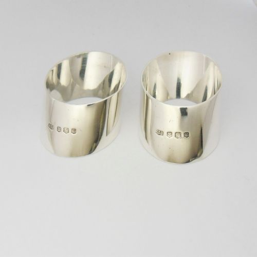PAIR OF SLANTED ART DECO SILVER NAPKIN RINGS SHEFFIELD 1938 - ADDITIONAL PHOTO 3