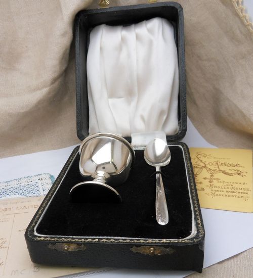 Boxed Silver Egg Cup and Spoon, Birmingham 1965 & 1966 Angora Silver Plate Co Ltd