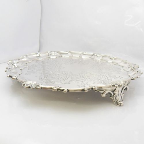VICTORIAN SILVER CARD TRAY HALLMARKED LONDON 1857 E J BARNARD - ADDITIONAL PHOTO 1