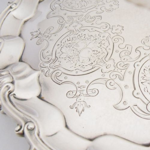 VICTORIAN SILVER CARD TRAY HALLMARKED LONDON 1857 E J BARNARD - ADDITIONAL PHOTO 2