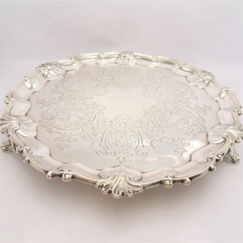 VICTORIAN SILVER CARD TRAY HALLMARKED LONDON 1857 E J BARNARD - ADDITIONAL PHOTO 3