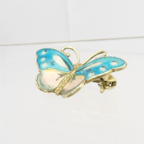 VINTAGE SILVER GILT BLUE PINK ENAMELLED BUTTERFLY BROOCH BY NORWEGIAN DESIGNER HROAR PRYDZ - ADDITIONAL PHOTO 2