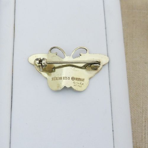 VINTAGE SILVER GILT BLUE PINK ENAMELLED BUTTERFLY BROOCH BY NORWEGIAN DESIGNER HROAR PRYDZ - ADDITIONAL PHOTO 4