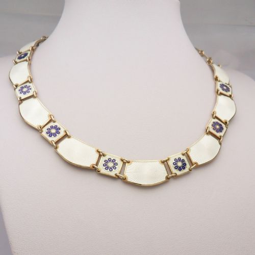 SILVER COLLARETTE NECKLACE BLUE WHITE ENAMEL BY DAVID ANDERSEN - ADDITIONAL PHOTO 1