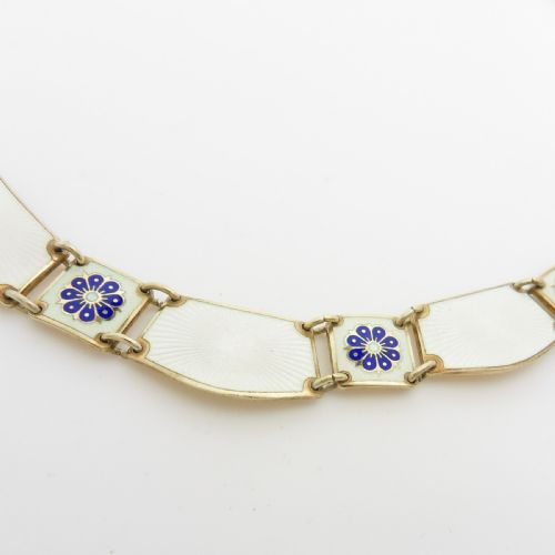 SILVER COLLARETTE NECKLACE BLUE WHITE ENAMEL BY DAVID ANDERSEN - ADDITIONAL PHOTO 2
