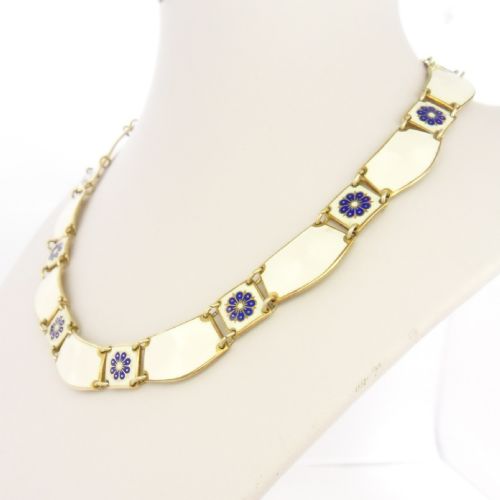 SILVER COLLARETTE NECKLACE BLUE WHITE ENAMEL BY DAVID ANDERSEN - ADDITIONAL PHOTO 3
