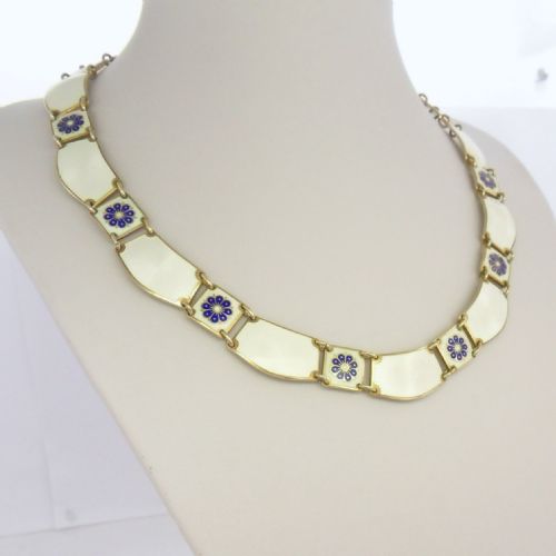 SILVER COLLARETTE NECKLACE BLUE WHITE ENAMEL BY DAVID ANDERSEN - ADDITIONAL PHOTO 4