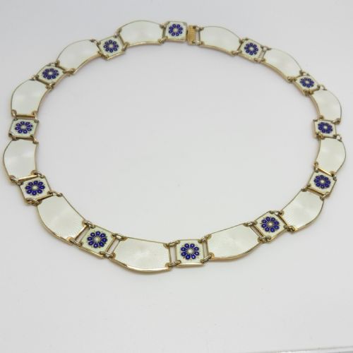 SILVER COLLARETTE NECKLACE BLUE WHITE ENAMEL BY DAVID ANDERSEN - ADDITIONAL PHOTO 5