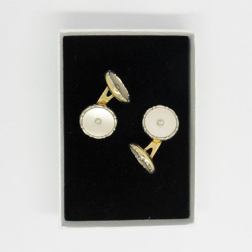 BEAUTIFUL 14CT GOLD DIAMOND AND MOTHER OF PEARL ART DECO CUFFLINKS - ADDITIONAL PHOTO 5