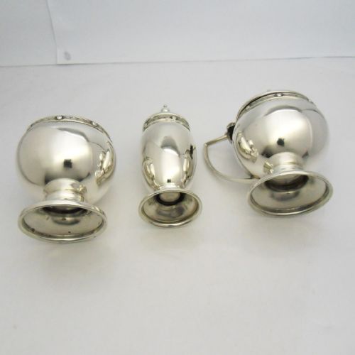 SILVER 3 PIECE CRUET SET BY MAPPIN WEBB 1936 LINDISFARNE PATTERN - ADDITIONAL PHOTO 8