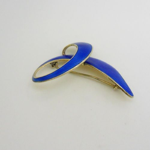 MID CENTURY NORWEGIAN SILVER BLUE ENAMEL BROOCH BY FINN JENSEN - ADDITIONAL PHOTO 5