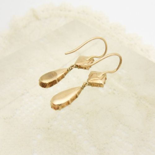 VICTORIAN PAIR OF FOIL BACK GARNET DROP EARRINGS TESTED AS 9CT GOLD - ADDITIONAL PHOTO 2