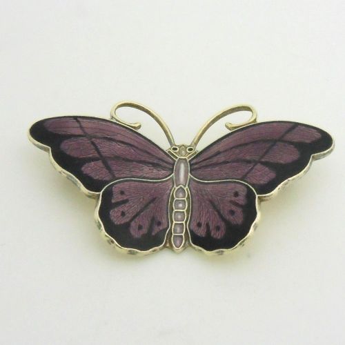 Vintage Norwegian Silver & Purple Enamel Butterfly Brooch by Hroar Prydz
