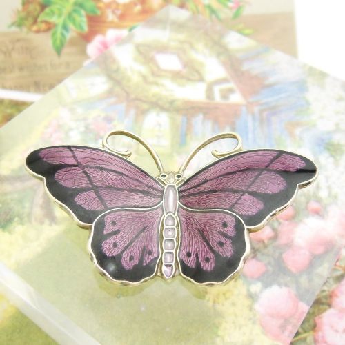fig 1. Vintage Norwegian silver & purple enamel butterfly brooch by Hroar Prydz