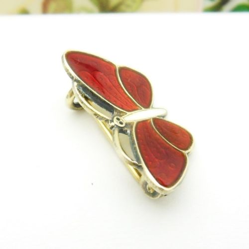 NORWEGIAN RED WHITE SMALL ENAMEL BUTTERFLY BROOCH BY AKSEL HOLMSEN - ADDITIONAL PHOTO 5