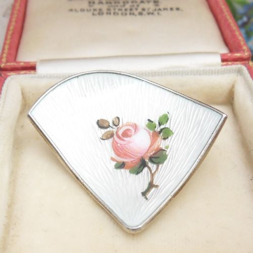 PRETTY ROSE ENAMEL BROOCH BY NORWEGIAN SILVERSMITH IVAR T HOLTH - ADDITIONAL PHOTO 7