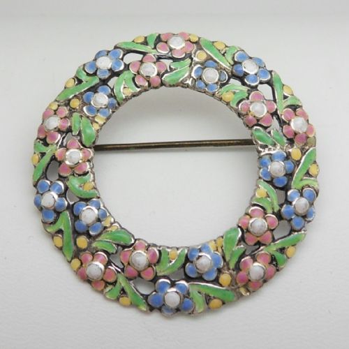 vintage silver enamel wreath brooch by bernard instone c192030's - CATEGORY: ANTIQUE JEWELLERY - DATED 1930