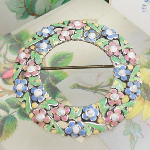 VINTAGE SILVER ENAMEL WREATH BROOCH BY BERNARD INSTONE C192030'S - ADDITIONAL PHOTO 1