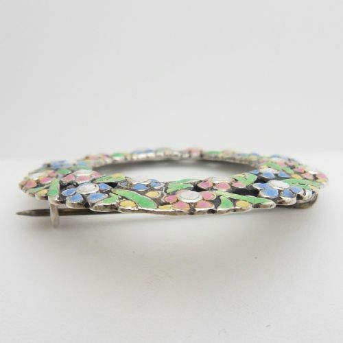 VINTAGE SILVER ENAMEL WREATH BROOCH BY BERNARD INSTONE C192030'S - ADDITIONAL PHOTO 3