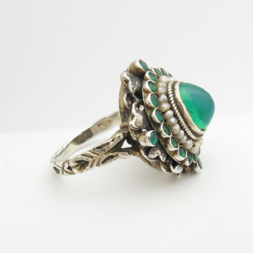 ANTIQUE 800 GRADE SILVER GREEN PASTE PEARL RING SIZE M - ADDITIONAL PHOTO 5