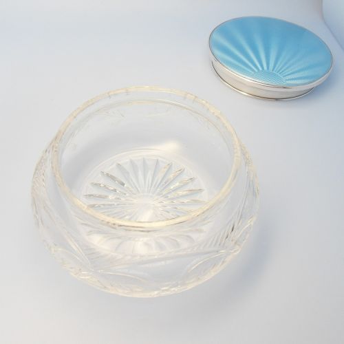 fig 3. Art deco cut glass dressing table pot with silver & blue enamel lid