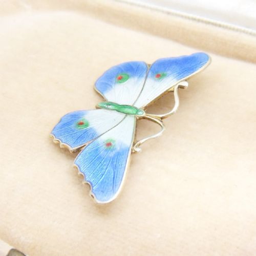 ANTIQUE SILVER ENAMEL BUTTERFLY BROOCH BY ALBERT CARTER - ADDITIONAL PHOTO 1