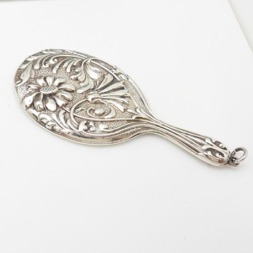 pretty floral design antique silver chatelaine mirror 1910 - CATEGORY: ANTIQUE SILVER - DATED 1910