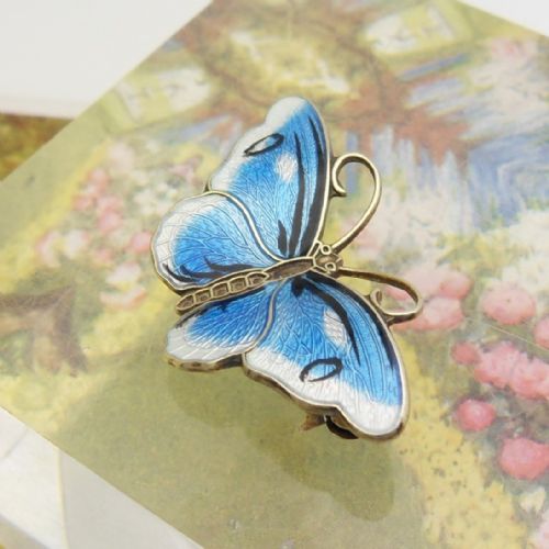VINTAGE NORWEGIAN SILVER ENAMEL BUTTERFLY BROOCH BY HROAR PRYDZ - ADDITIONAL PHOTO 4