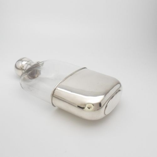 VICTORIAN SILVER GLASS HIP FLASK WITH REMOVABLE CUP - ADDITIONAL PHOTO 4