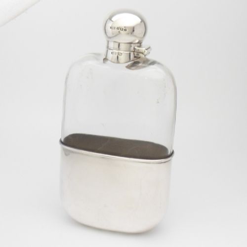 VICTORIAN SILVER GLASS HIP FLASK WITH REMOVABLE CUP - ADDITIONAL PHOTO 6