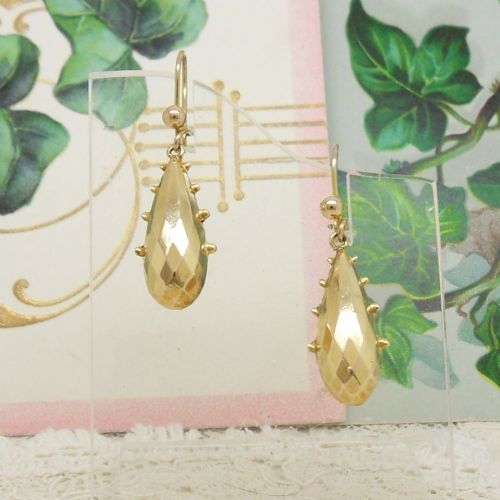 9ct gold etruscan style drop earrings hallmarked birmingham 1964 - CATEGORY: ANTIQUE JEWELLERY - DATED 1960
