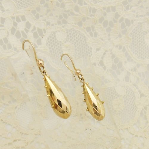 9CT GOLD ETRUSCAN STYLE DROP EARRINGS HALLMARKED BIRMINGHAM 1964 - ADDITIONAL PHOTO 2