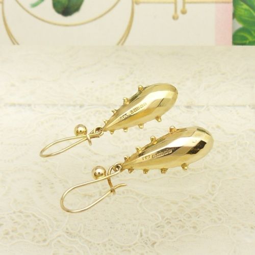 9CT GOLD ETRUSCAN STYLE DROP EARRINGS HALLMARKED BIRMINGHAM 1964 - ADDITIONAL PHOTO 3