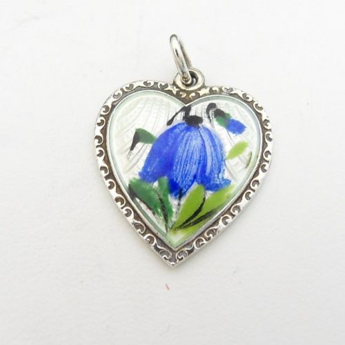 Vintage Silver David Andersen Enamel Bluebell Pendant
