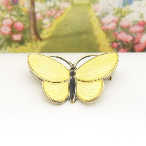Vintage Silver & Yellow Enamel Butterfly Brooch by Aksel Holmsen