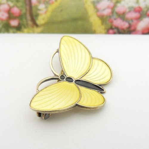 Vintage silver & yellow enamel butterfly brooch by Aksel Holmsen View III